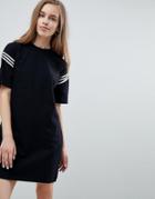 Asos Design T-shirt Dress With Mono Sports Tape - Black