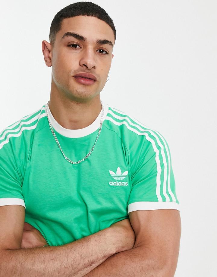 Adidas Originals 3-stripes T-shirt In Green-grey
