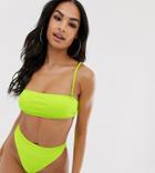 South Beach Exclusive Mix And Match Ribbed High Leg Bikini Bottom In Neon Yellow - Yellow