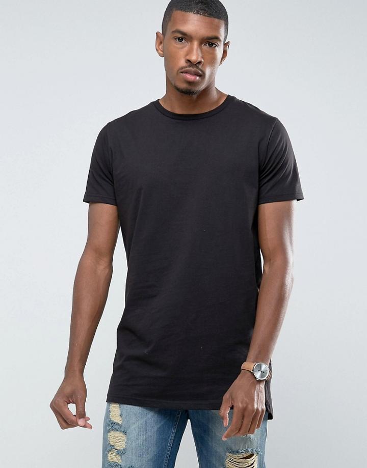 Brave Soul Longline Back Drop T-shirt - Black