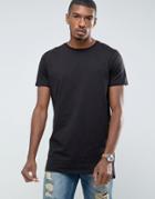 Brave Soul Longline Back Drop T-shirt - Black