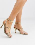 Asos Design Hailee Mid-heeled Sandals In Gold