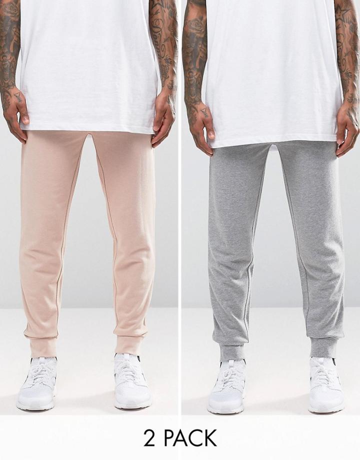 Asos 2 Pack Skinny Jersey Joggers In Dusty Pink And Gray Marl - Multi