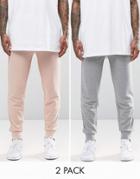 Asos 2 Pack Skinny Jersey Joggers In Dusty Pink And Gray Marl - Multi