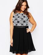 Praslin Plus Size Skater Dress With Embroidered Top - Black