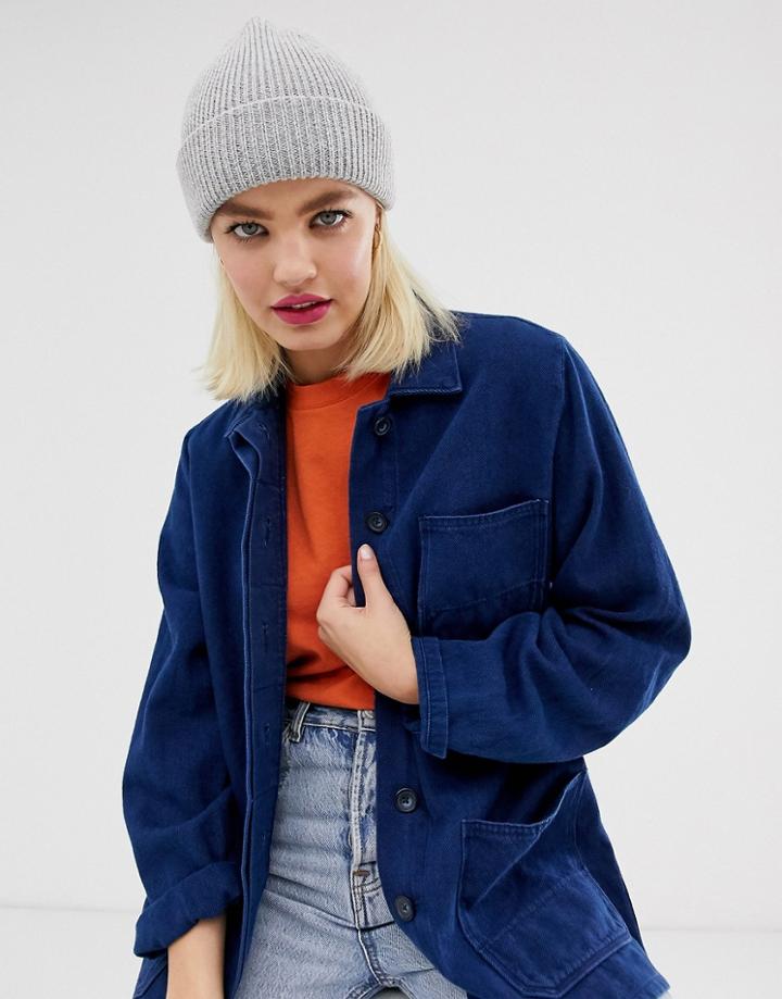 Asos Design Boyfriend Double Roll Beanie In Recycled Polyester In Gray