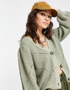 Object Cotton Blend Knitted Cardigan In Sage Green - Lgreen