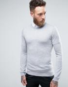 Asos Muscle Fit Merino Wool Sweater In Light Gray - Gray