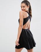 Asos Mini Skater Dress With Cross Back - Black