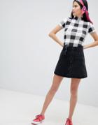Monki Denim Mini Skirt With Organic Cotton And Button Detail In Black - Black
