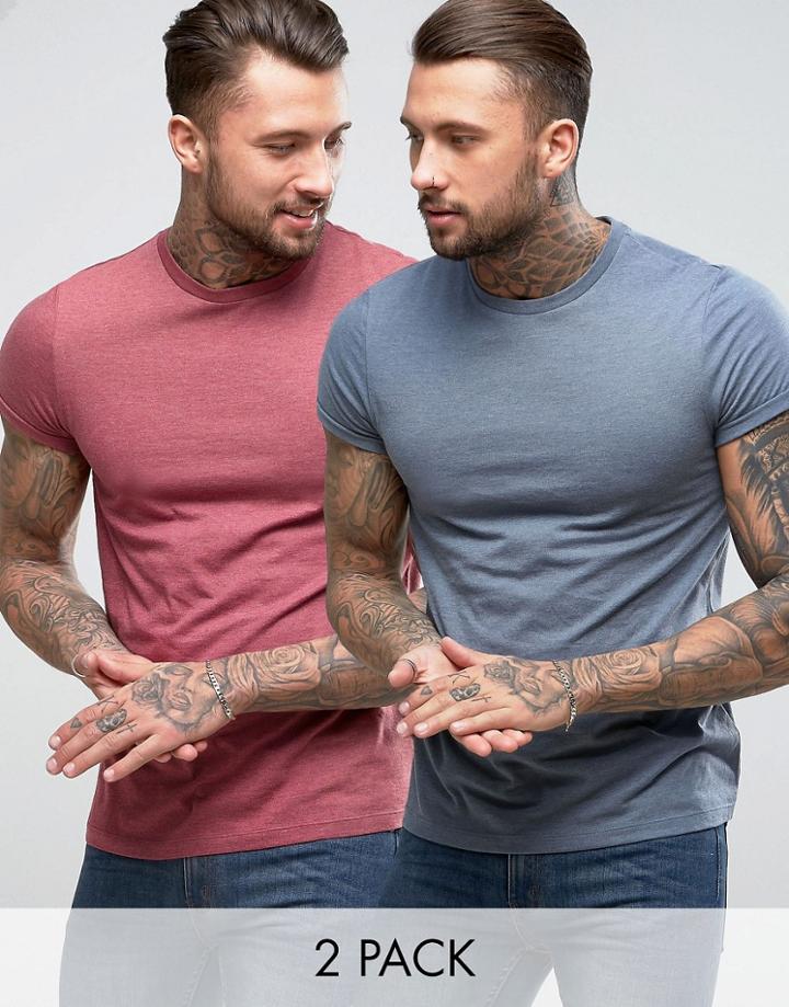 Asos 2 Pack Crew Neck T-shirt With Roll Sleeve Save - Multi