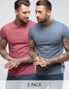 Asos 2 Pack Crew Neck T-shirt With Roll Sleeve Save - Multi