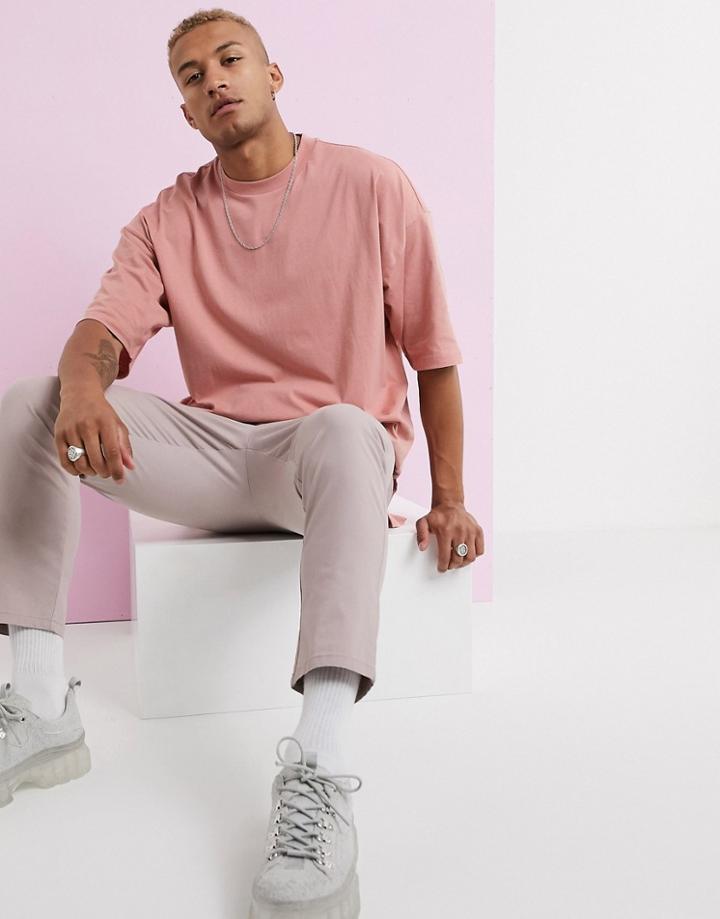 Asos Design Oversized T-shirt With Side Split In Pink