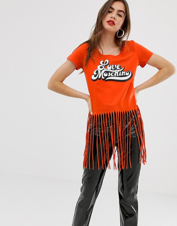 Love Moschino Fringed Logo T-shirt - Orange