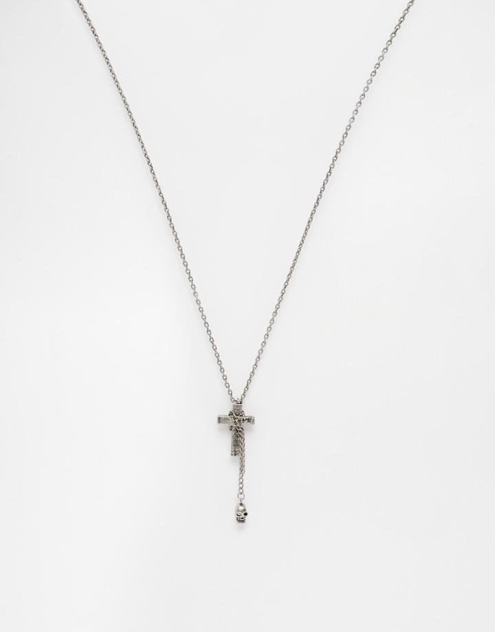 Seven London Cross & Skull Necklace In Silver - Silver