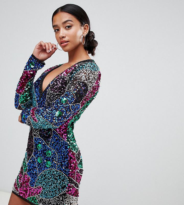 Asos Design Petite Mutli Patched Sequin Mini Dress - Multi