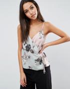 Asos Premium Satin Wrap Cami In Mixed Floral Print - Multi