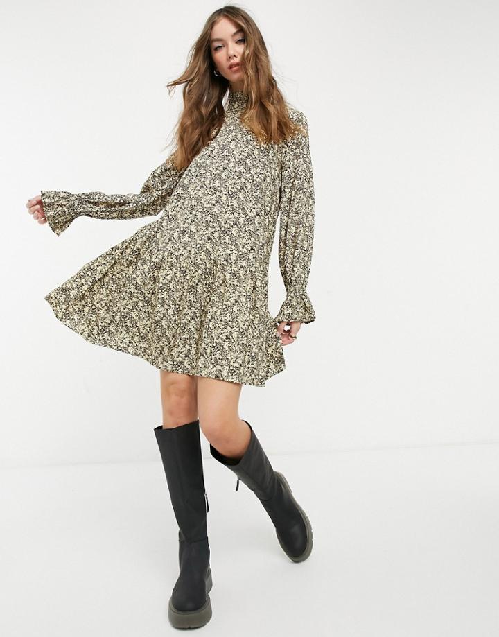 & Other Stories Super Soft Floral Print Mini Dress In Yellow-multi