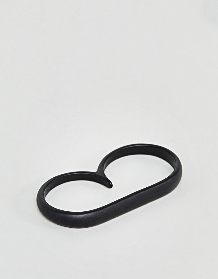 Designb Double Bar Ring In Matt Black - Black