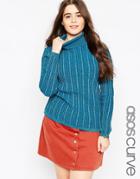 Asos Curve Turtleneck Sweater In Sparkle Rib - Blue