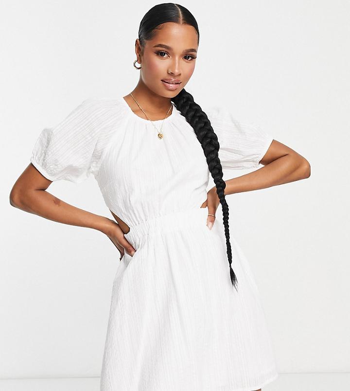 New Look Petite Puff Sleeve Cut Out Mini Dress In White