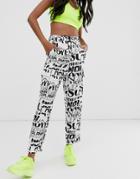 Asos Design Typography Tapered Pants With Pockets-multi