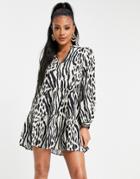 Naanaa Mini Swing Dress In Cream Mixed Animal-multi