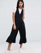 Asos Jumpsuit With Pleated Culotte And Cross Back Detail - Black