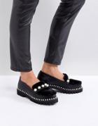 Prettylittlething Pearl Embellished Faux Fur Loafers - Black