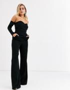 Yaura Bardot Jumpsuit With Corset Detail In Black