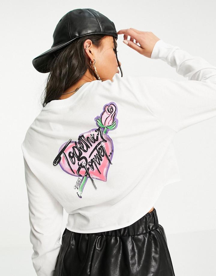 Vans Occasion Back Print Crop Long Sleeve T-shirt In White