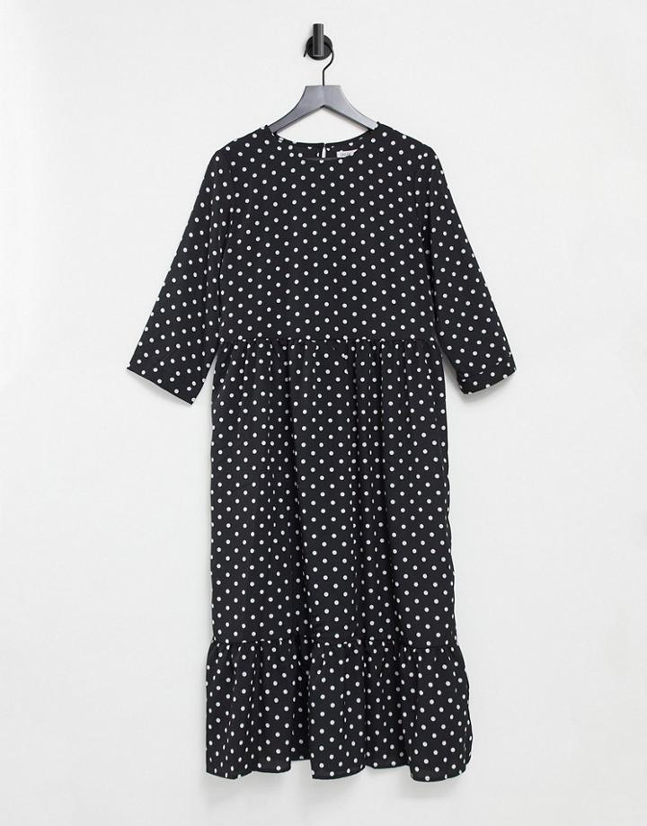 Urban Bliss Tiered Midi Dress In Polka Dot-black