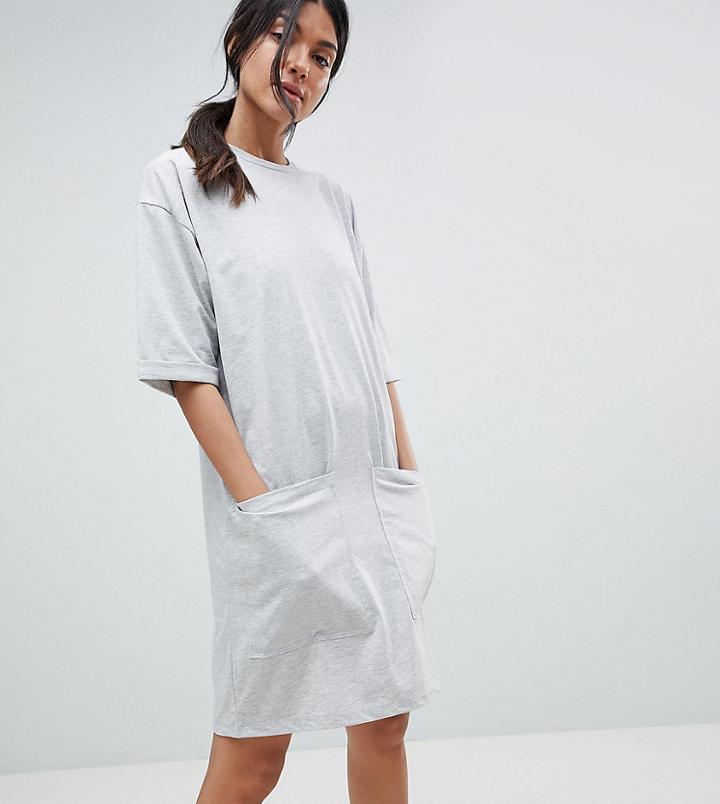 Asos Design Tall Boyfriend T-shirt Dress With Pocket - Gray