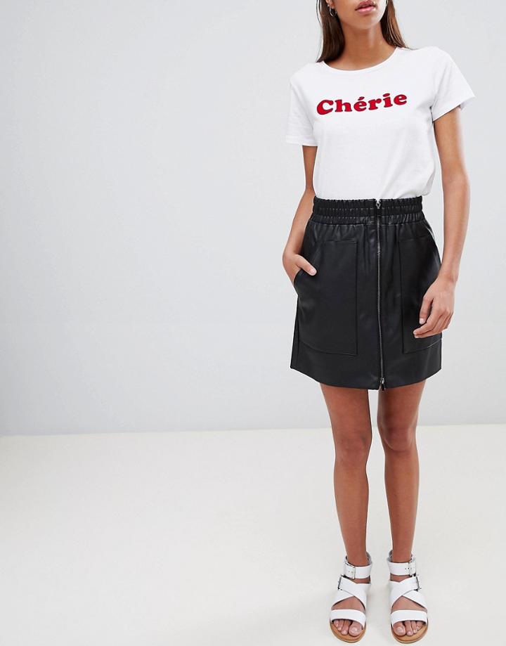 French Connection Zip Front Mini Skirt In Faux Leather-black