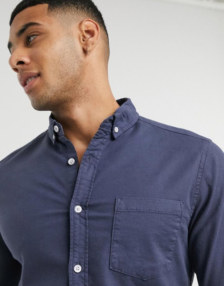Asos Design Slim Fit Oxford Shirt In Navy
