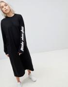 Weekday Open Back Dress With Slogan Sleeve - Black