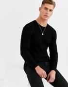 Asos Design Muscle Fit Ribbed Sweater In Black