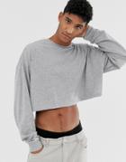 Asos Design Oversized Cropped Long Sleeve T-shirt In Gray Marl