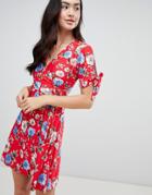 Qed London Floral Wrap Dress - Red