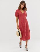 Vero Moda Polka Dot Midi Dress With Volume Sleeve - Red