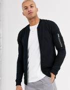 Asos Design Muscle Jersey Bomber Jacket With Ma1 Pocket In Black