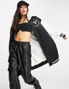 Guess Hooded Varsity Logo Parka Jacket In Black