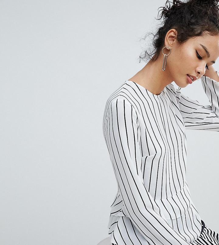 Miss Selfridge Double Ruffle Peplum Striped Blouse-multi