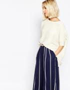 Paisie Ribbed Short Sweater With Batwing Sleeve - Cream