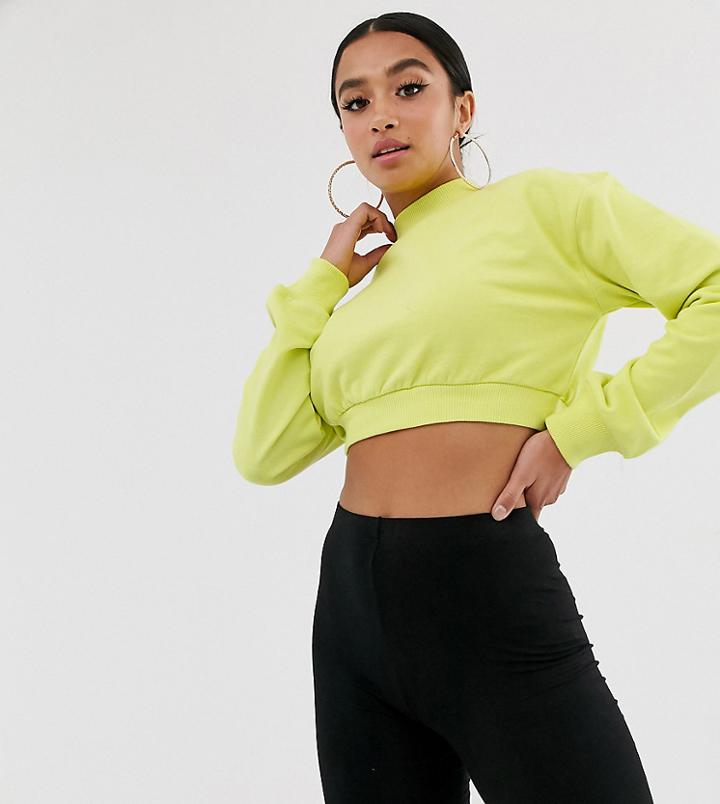 Asos Design Petite Super Crop Sweatshirt In Green - Green