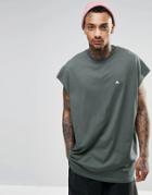 Asos Super Oversized Sleeveless T-shirt With Logo In Slate - Murky