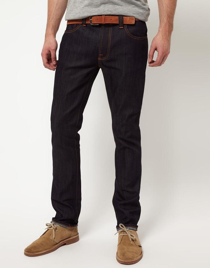Nudie Thin Finn Organic Dry Ecru Embro Skinny Jeans