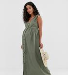 Asos Design Maternity Button Through Smock Maxi Dress - Green