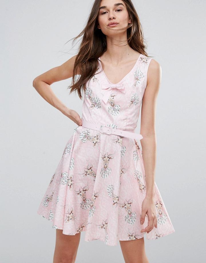 Hell Bunny Deery Me Printed Mini Skater Dress - Pink