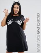 Asos Curve Halloween T-shirt Dress With Caviar Cheeky Skeleton Hands - Black